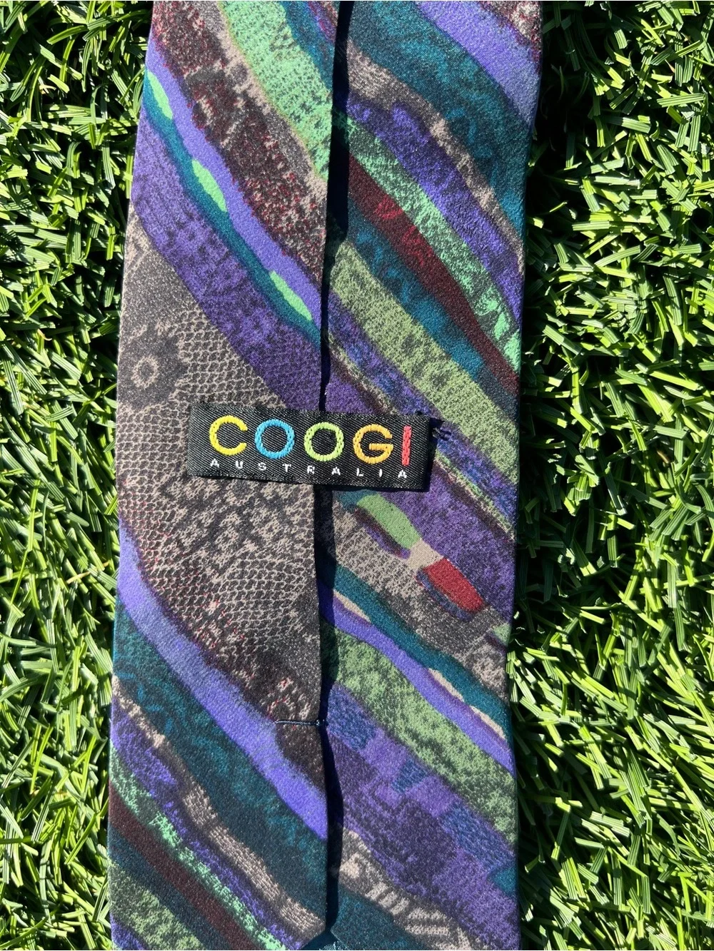 Men's Striped Pattern Tie in Green & Purple